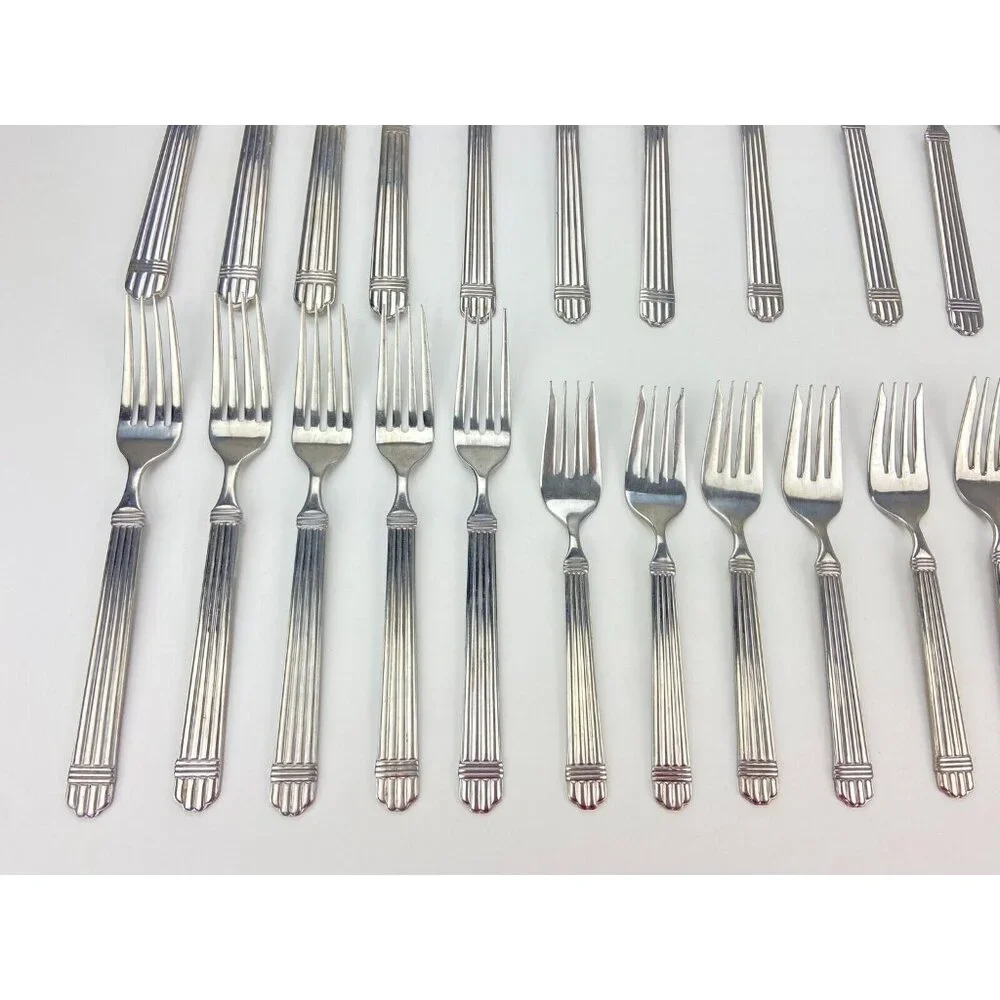 Farberware MARISSA Stainless 28pc Set Ridges Ribbed Flatware Forks Knives Spoons